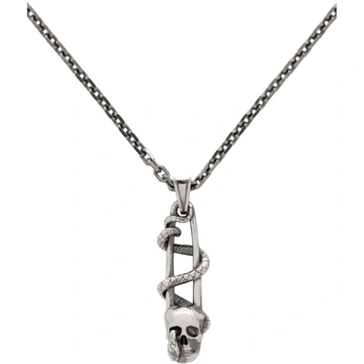 Shop Alexander Mcqueen Silver Safety Pin Skull Necklace In 0446 Mcq0911sil.v.b