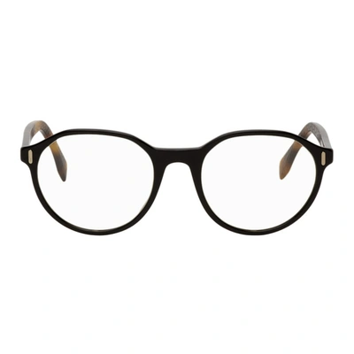 Shop Fendi Black & Tortoiseshell Round Glasses In 0807 Black