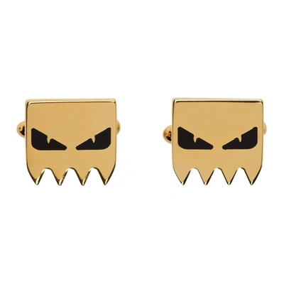 Shop Fendi Gold & Black Eye Motif Cufflinks In F0a1f Gold