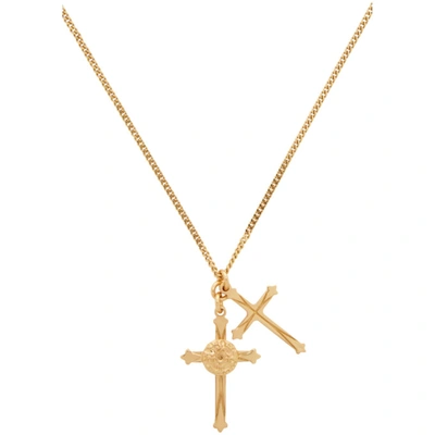 Shop Emanuele Bicocchi Gold Double Cross Necklace