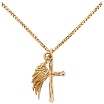 Shop Emanuele Bicocchi Gold Wing & Cross Necklace