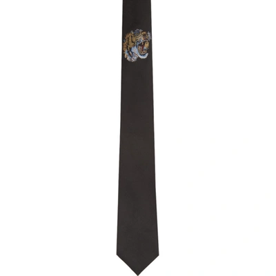 Shop Gucci Black Silk Tiger Underknot Tie