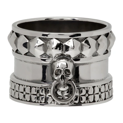 Shop Alexander Mcqueen Silver Skull Spike Ring In 0446 Mcq0911sil.v.b