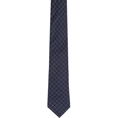 Shop Gucci Navy & Blue Silk Gg Pattern Tie In 4168 Navy/b