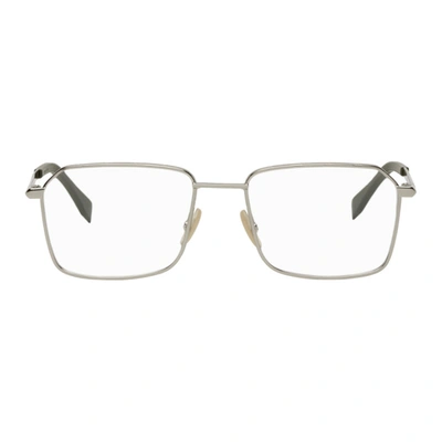 Shop Fendi Silver & Green 'ff' Rectangular Glasses In 0010 Palladium