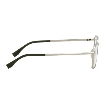 Shop Fendi Silver & Green 'ff' Rectangular Glasses In 0010 Palladium