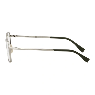 Shop Fendi Silver & Green 'ff' Rectangular Glasses In 0010 Palladium