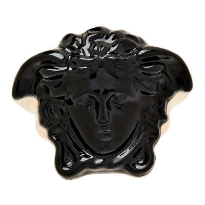 Shop Versace Black & Gold Lacquered 'la Medusa' Ring