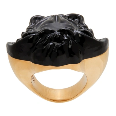 Shop Versace Black & Gold Lacquered 'la Medusa' Ring