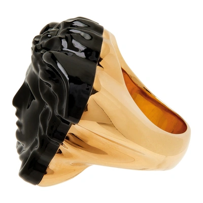 Shop Versace Black & Gold Lacquered 'la Medusa' Ring