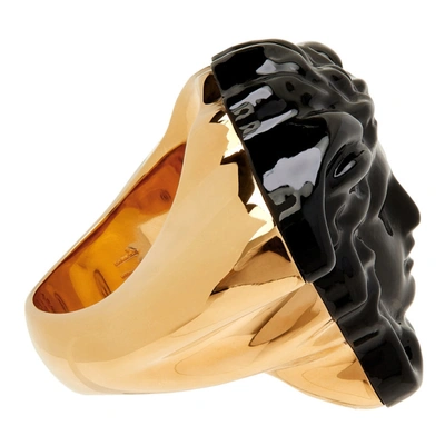 Shop Versace Black & Gold Lacquered 'la Medusa' Ring