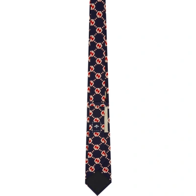Shop Gucci Navy & Red Silk Gg Hexagon Tie In 4174 Navy/red