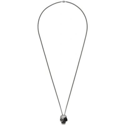 Shop Alexander Mcqueen Silver & Black Divided Skull Pendant Necklace In 1027 0446 Sat+ver.bl