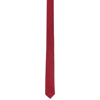 Shop Alexander Mcqueen Red & Blue Silk Skull Polka Dots Tie In 6268 Lacquer/blue