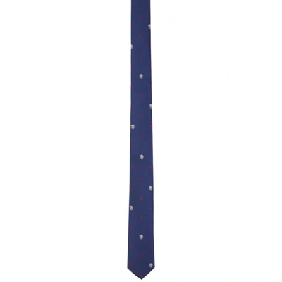 Shop Alexander Mcqueen Blue & Red Silk Star Skull Tie In 4374 Royal/red