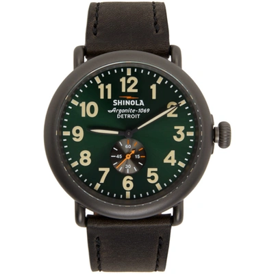 Shop Shinola Black & Green 'the Runwell' 47mm Watch