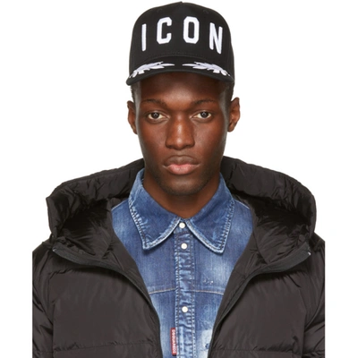 Shop Dsquared2 Black Be Icon Baseball Cap In M063 Nero+b