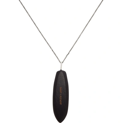 Shop Saint Laurent Silver & Black Surfboard Pendant Necklace In 8110 Brsblk