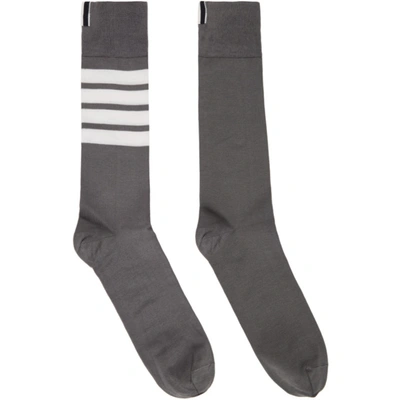 Shop Thom Browne Grey 4-bar Socks In 035 Medgrey