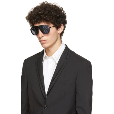 Shop Fendi Black & Yellow ' Fabulous' Shield Sunglasses In 071c Blck Yllw