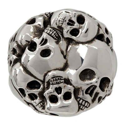 Shop Alexander Mcqueen Silver Multi Skull Ring In 0446 Mcq0911sil.v.b