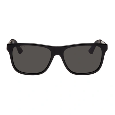 Shop Gucci Black & Gold Rectangular Sunglasses In 002 Black