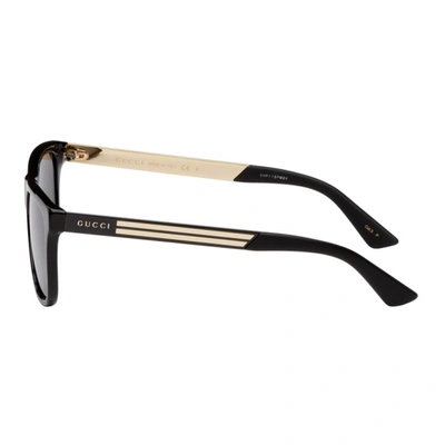 Shop Gucci Black & Gold Rectangular Sunglasses In 002 Black