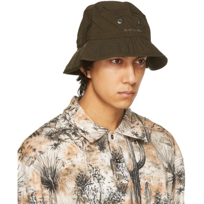 Shop Acne Studios Khaki Nylon Logo Bucket Hat In Cedar Green