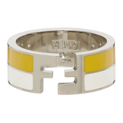 Shop Fendi White & Yellow Ff Ring In F1dzi Pallg