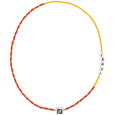 Shop Fendi Orange & Red Beaded 'forever ' Necklace In F1dzm Palla