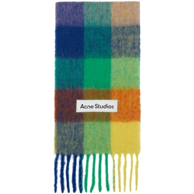 Shop Acne Studios Multicolor Alpaca & Mohair Large Check Scarf In Blue/orange