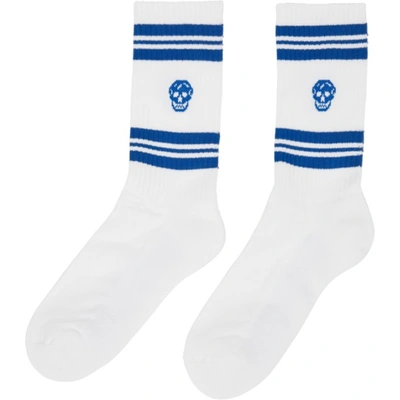 Shop Alexander Mcqueen White & Blue Skull Sport Socks In 9143 Ash/argento