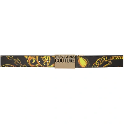 Shop Versace Jeans Couture Black Regalia Baroque Print Belt In Eg89 Nero + Oro