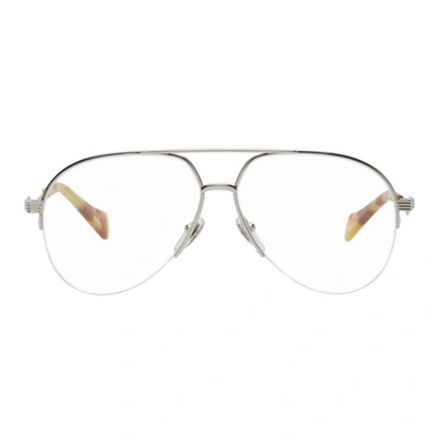 Shop Gucci Silver Shiny Aviator Glasses In 002 Silver