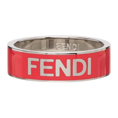 Shop Fendi Red Logo Ring In F0xh8 Palla