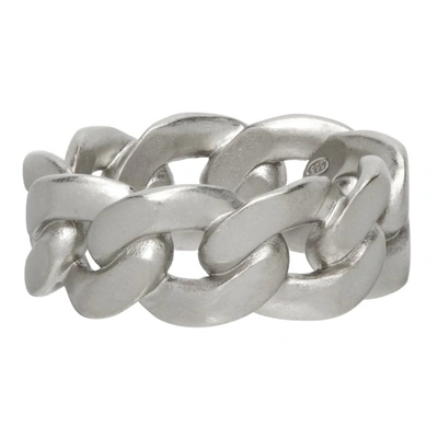 Shop Maison Margiela Silver Semi-polished Chain Ring In 951 Palladio Semi Po