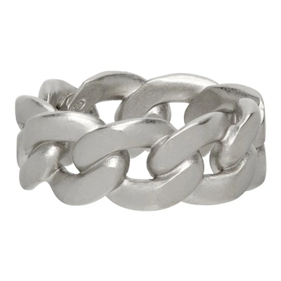 Shop Maison Margiela Silver Semi-polished Chain Ring In 951 Palladio Semi Po
