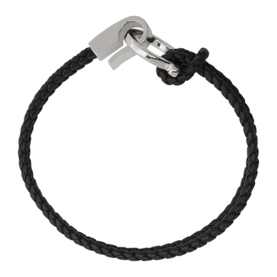 Shop Ferragamo Black Large Braided Bracelet In 001 Br Pelle Nera/pl