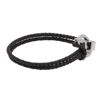 Shop Ferragamo Black Large Braided Bracelet In 001 Br Pelle Nera/pl