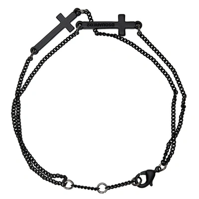 Shop Dsquared2 Black Double Cross Bracelet In 2124