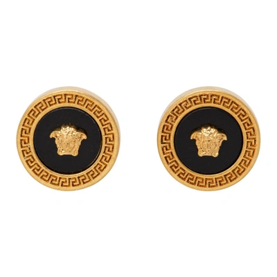Versace Black And Gold Earrings With Medusa Detail In Metal Woman