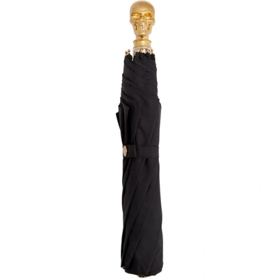 Shop Alexander Mcqueen Black & Gold Skull Folded Umbrella In 1000 Black