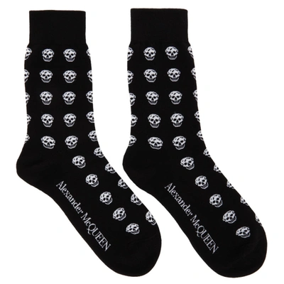 Shop Alexander Mcqueen Black & White Skull Socks In 1078 Black/ivory