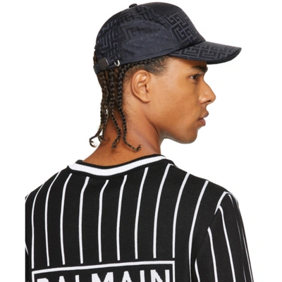Shop Balmain Black Nylon Logo Cap In Eap Noir/noir