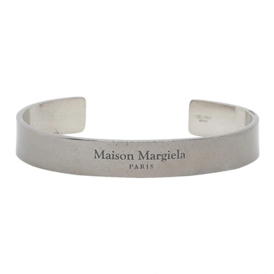 Shop Maison Margiela Gunmetal Logo Cuff Bracelet In 964 Ruteni