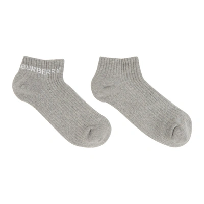 Shop Burberry Grey Intarsia Logo Ankle Socks In Grey Melange