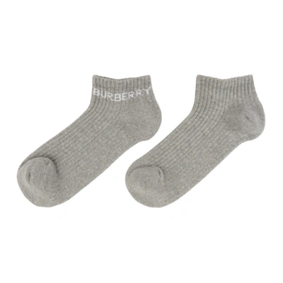 Shop Burberry Grey Intarsia Logo Ankle Socks In Grey Melange