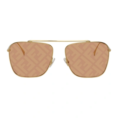 Shop Fendi Gold ' Fabulous' Navigator Sunglasses In 0j5g Gold