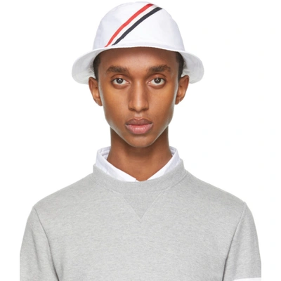 Thom Browne White Diagonal Stripe Bucket Hat | ModeSens