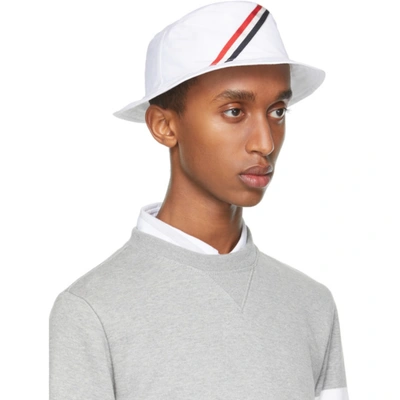 Shop Thom Browne White Diagonal Stripe Bucket Hat In 100 White